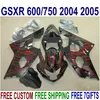 Hot Sale Fairing Kit för Suzuki GSXR600 GSXR750 2004 2005 Eftermarknad Set K4 GSX-R600 / 750 04 05 Röda Flammor i svarta Fairings U43J