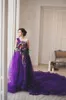 Purple Tulle Wedding Dresses Sweep Train Strapless Crystal Belt Customize Bridal Dress Christmas Wedding Gown Colorful Plus Size