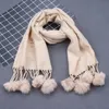 Classic Women Faux Cashmere Solid Scarf Kaninpäls Pom Pom Scarves Med Tassel Vinter Varm Wrap Sjal