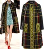 Fashion Plaid Gird Print Women Coat Covered Button Trench 15100905