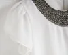 EU New fashion women Loose Big size chiffon casual vintage Blouses/Beading O-neck,Pullover summer