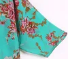 Damen-Spanien-Stil, lange Chiffon-Kimono-Cardigan-Hemden, lockere Quaste, regelmäßiges Blumenmuster, offene grüne Fransenbluse, freie Größe