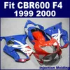 100 ٪ حقن صب تخصيص لهوندا fullset هدية مجموعة CBR 600 F4 1999 2000 أزرق أحمر 99 00 أجزاء cbr600 f4 هدية