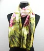 1pcs Pink Flower Hunter Leaves Scarves Women's Fashion Satin Oil Painting Long Wrap Shawl Beach Silk Scarf 160X50cm