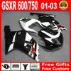 Kit carenatura bianco nero Per carenature SUZUKI GSXR 600 2001 2002 2003 GSXR 750 K1 GSXR600 GSXR750 01 02 03 kit carenatura completa