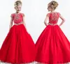 Rachel Allan Red Girl 's Pageant Dresses Sheer Crew Neck Beaded Crystals 허리 모자 소매 gilrs hy1147의 공식적인 드레스