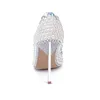 Silver Stiletto Heel White Pearl Bröllop Skor Kvinnors Platform Skor Rhinestone Tunna Heels Bridal Skor Bekväma Party Skor