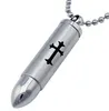 Men's Stainless Steel Bullet Pendant Keepsake Cremation Urn Pendant Necklace Free Ball Chain Included