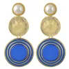 Idealway 6 Colours Gold Emalid okrągły Pearl Rhinestone Drop Kolczyki Akcesoria biżuterii dla kobiet