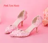 Mode Rosa Lace Proms Bröllop Kvinnor Bridal Skor Elegant Söt Kvällskor Kvinnor Pumpar Valentine Prom Party Shoes