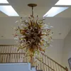 Lamp Handicraft Art Chain Crystal Chandeliers Golden Color Ceiling Hanging Lamps LED Light100% Handmade Blown Glass Pendant Chandelier light