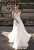 2020 New Gali Karten Sheer Bohemian Wedding Dresses Off the Shoulder Lace Tulle Sweep Train Backless Bridal Gowns 326