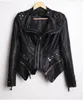 Wholesale-New Womens Punk Spike Studded Shoulder PU Leather Jacket Zipper Coat PIUS Size S-4XL