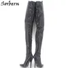 Sorbern Fetish Boot Lace Up Zip Crotch Flex Matt Pu Lår High Heel Over Knee Boots Plus Storlek 34-46 Fler färger Gratis frakt