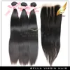 Peruwiański dziewiczy ludzki Włosy Wefts z zamknięciem koronki 3 Część jedwabista prosty kolor naturalny 8-34 cal bellahair
