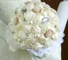 Romantische Perlen Brautsträuße Crystal Strass Künstliche Rose Hochzeit Blumen Brautjungfer Bouquets Braut Halten Brosche Bouquet Billig