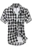 Homme Jeune Adulte Décontracté Coton Lin Plaid Boutonné Manches Courtes Col Rabattu Slim Fit Étudiant Chemise Haut Outwear M-2XL Multicolore