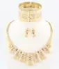 Fashion Women Wedding African Jewelry 18K Gold Plated Rhinestone Crystal High Quality Statement Necklace Ring Earring Bracelet Jewelry Sets