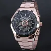 Nieuwe 2021 Mode Winnaar Skelet Mannen Militaire Business Clock Rvs Mechanical Self Wind Polskleding Gold Luxury Horloge