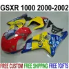 スズキGSX-R1000 K2 2000 2001 2002プラスチックフェアリング00 01 02 GSXR 1000イエローレッドブルーコロナアフターマーケットセットYR65