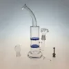 Glass Water Bong Comb Hookahs Dab Rigs Cyclone Disk Perc Två funktioner Oil Rig Water Pipes With Titanium Nail WP101 Clear Blue Color