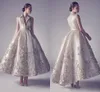 2017 Vintage Ankle Length Evening Dresses V Neck High Collar Appliques Taffeta Champagne Ivory Hi Lo Prom Dresses Designer Formal Gowns