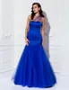 Royal Blue Mermaid Jeden Ramię Długość Długość Tulle Side Draping Druhna Dress