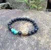 SN0373 2016 nouveauté noir lave turquoise hommes bracelet de perles or tête de bouddha mala bracelet livraison gratuite