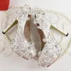 Vit Bröllopsklänning Skor Vacker Lace Butterfly Pricess Single Shoes Fashion Party Prom High Heel Shoes Plus Storlek