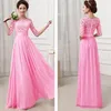 Partihandel-New Women Half Sleeve Lace Chiffon Princess En Linje Klänning Candy Färg Eleganta Klänningar Maxi Lång Klänning Vestidos