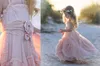 Rosa Flower Girls 'Dresses for Wedding Lace Appliques Ruffles Kids Formal Wear Ärmlös Long Beach Girls' Pagant Grows