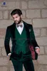 Two Buttons Dark Green Velveteen Groomsmen Notch Lapel Groom Tuxedos Men Suits Wedding/Prom/Dinner Man Blazer(Jacket+Pants+Tie+Vest)