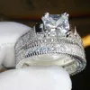 Luxury Taille 5-10 Retro Princess Cut 14k White White Filp rempli topaze Simulad Diamonds Anneau de mariage Cadeau de la fête des mères avec boîte 264J