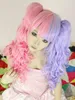 Toptan ücretsiz gönderim Mor Pembe Bölünmüş Renk Lolita Uzun Kıvırcık Moda Cosplay Parti Peruk Saç