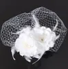 2015 Vogelkäfignetz Frauen Hochzeit Braut Fascinator Gesichtsschleier Feder Weiße Blume mit Kamm Kleid Modeaccessoires7640151