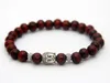 Promotion en gros 12 pièces/lot Bracelet en bois rouge noir, perles de prière Mala en bois naturel tête de bouddha perles Bracelets bijoux