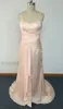 2015 Oscar Red Carpet Celebrity Dresses Nude Pink Sheath Spaghetti Corset Boned Bodice samlade med Ruffles Zoe Saldana Dresses D7247083
