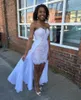 South African High Low Prom Klänningar Sexiga Sweetheart Lace Appliques Aftonklänningar Rosa och Vit Chiffon Overskirts Formell Party Dress
