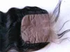 Billiga sidenstängningar Brasiliansk rak hår 4x4 Virgin Human Hair Three Middle Free Part Silk Top Closure Silk-016