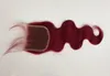 99j dantel kapatma Brezilyalı saç kırmızı insan saçı hızlı dantel kapatma ağartılmış knot ile vücut dalga ağartılmış knot