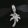 100% 925 Sterling Silver Mousserande Palm Tree Dangle Charm Pärla med CZ Passar European Pandora Style Smycken Armband Halsband