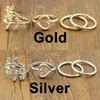 New Fashion Rings Shiny Punk style Gold/Silver plated 4Pcs/Set Women Party Rings Top Of Finger Over Midi Tip Finger Above Knuckle Open Rings