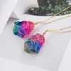 Rainbow Natural Stone Wisiorek Naszyjnik Dla Kobiet Mężczyźni Healing Crystal Quartz Nieregularne Kamień Urok Złoty Łańcuchy Moda Biżuteria