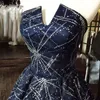 Dark Navy Ball Gown Prom Dresses Strapless Lace-up Back Sweep Train Shining Sequins Beads Long Evening Dress Real Pictures Quinceanera Dress