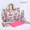 Whole Cotton Floral Printing Baby Diaper Canvas Mommy Bag With Feeding Bottle Pocket