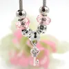 Free Shipping Wholesale DIY Charms Bracelets European Style Pink Beads Normal Key Heart Lock Bracelets Jewelry Cheap Gift