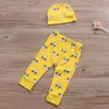 Newborn Baby Clothes Newest Cute Boys Girls Outfit Cartoon Pattern Romper Jumpsuit with Matching Long Pants Hat 3PCS Kids Clothing Sets