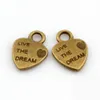 Mini cuore "Live The Dream" Pendenti con ciondoli per creazione di gioielli Bracciale Collana Accessori fai da te 9x12,5 mm Bronzo antico 250 PZ