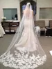 2017 tule kant bruiloft sluiers met kanten lange geappliceerde netten bruids sluiers met kam lange sluiers