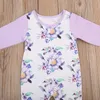 Belle nouveau-né bébé filles vêtements enfants barboteuse violet imprimé fleuri coton combinaison bébé vêtements tenue à manches longues bébé barboteuses printemps automne